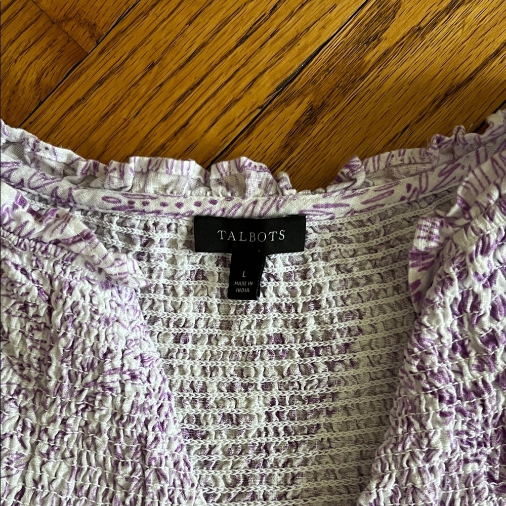 Talbots Lavender Printed Smocked Yoke Blouse - Picture 3 of 7